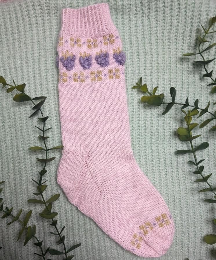 knit lavender and sage sock